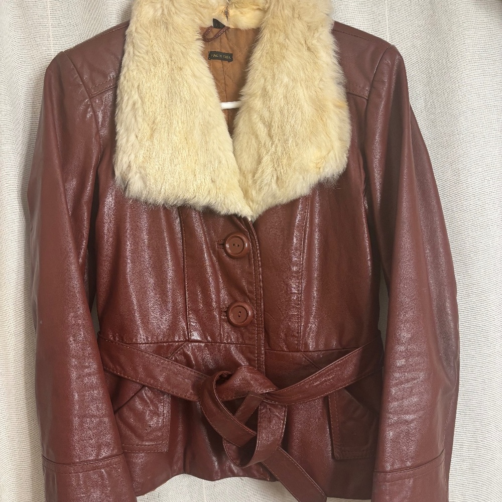 VINTAGE 1960s 1970s Burgundy leather jacket Small XS